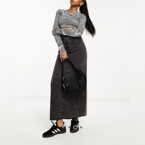 Collusion - long maxi denim skirt in Washed Black
